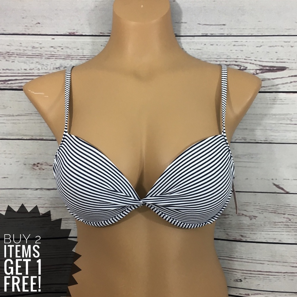 Xhilaration Navy & White Stripe PushUp Swim Top